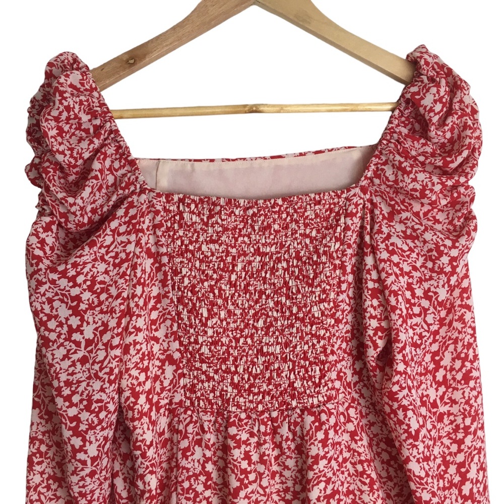 Leith Puff Sleeve Long Sleeve Floral Mini Dress Red M - Picture 10 of 16